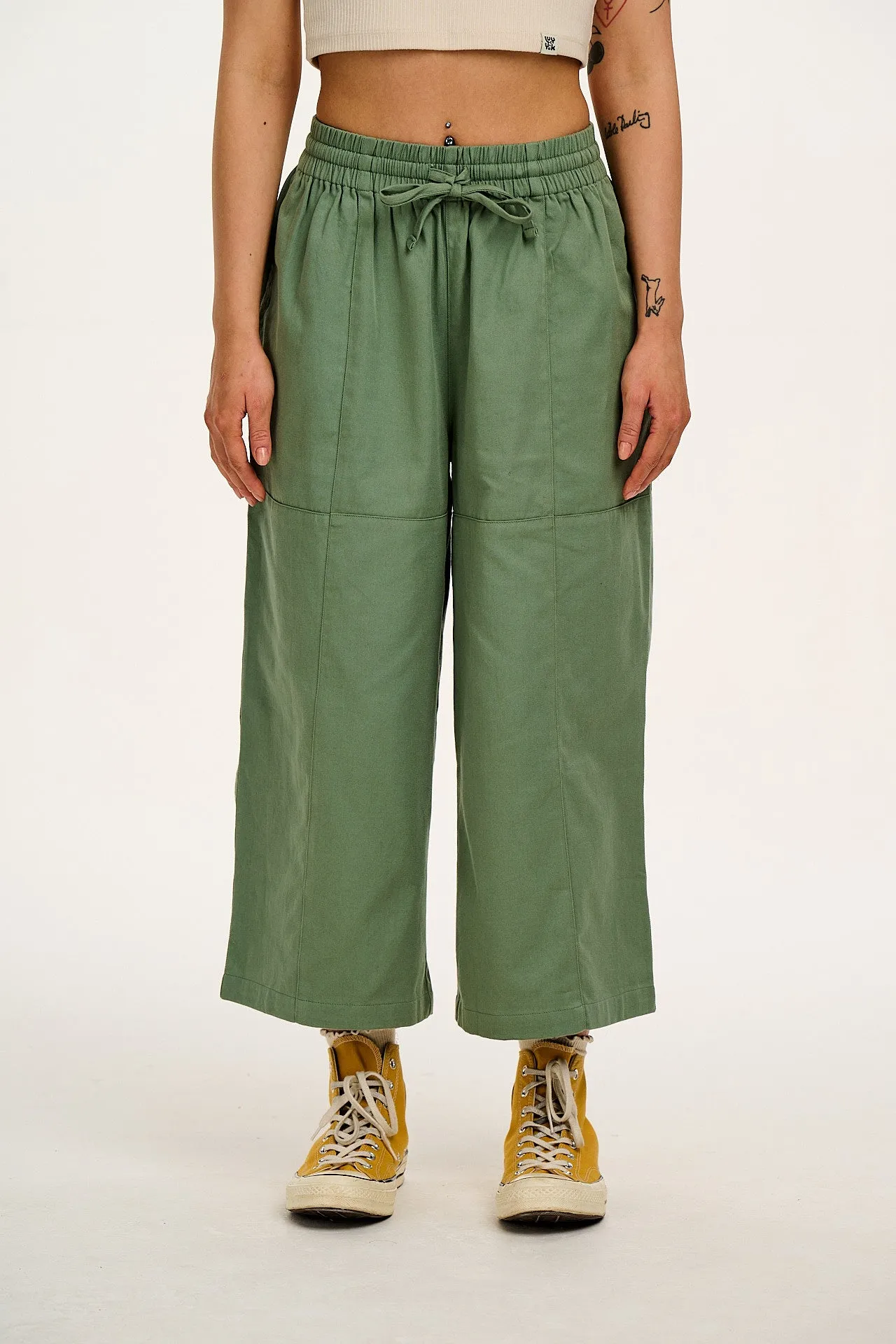 Chuck - Wide Leg Cotton Trousers in Green Bay sold by Lucy & Yak product image thumbnail 2