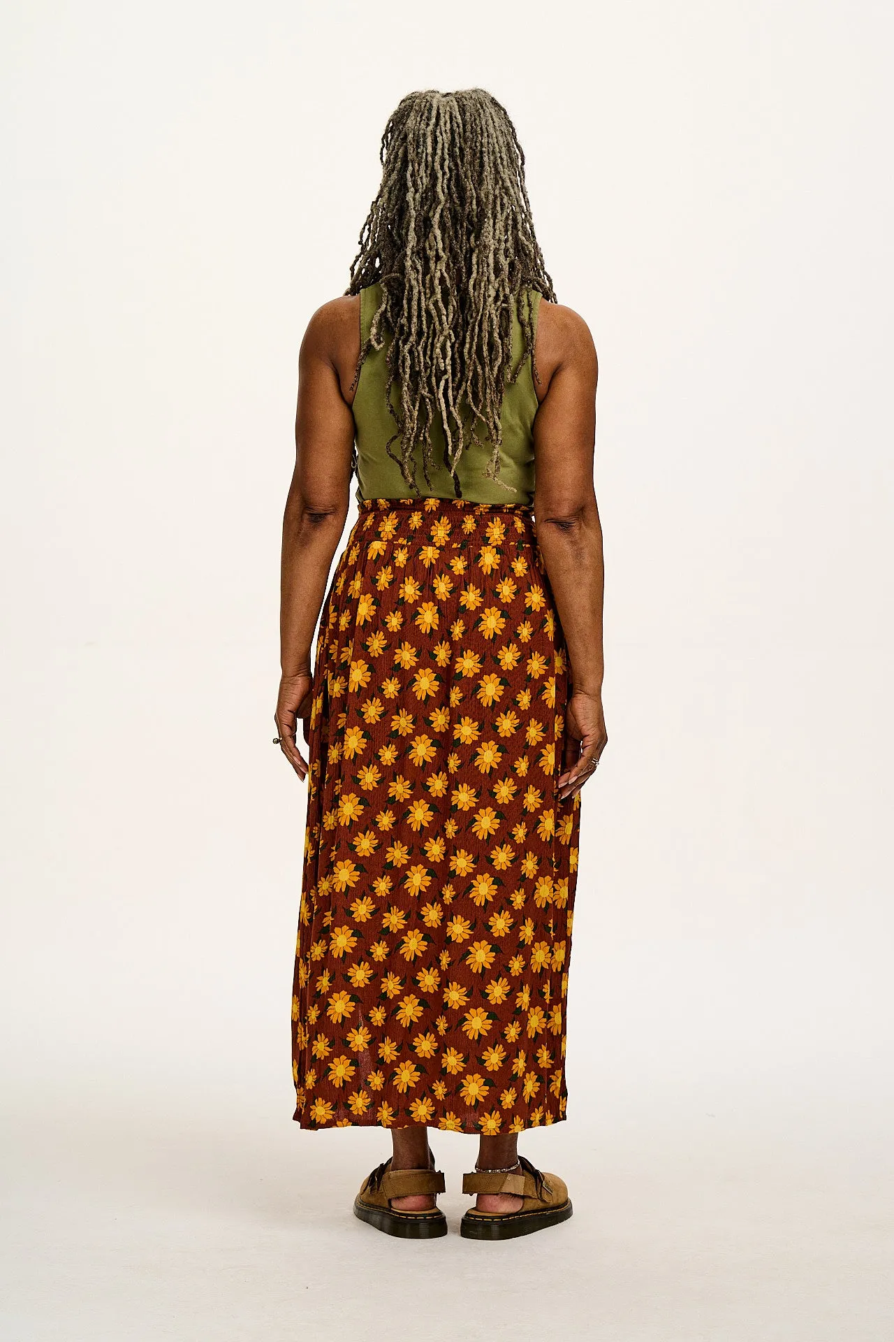 Poppy - Elasticated Waist Skirt in Orange Selene Sunflower Print sold by Lucy & Yak product image thumbnail 4