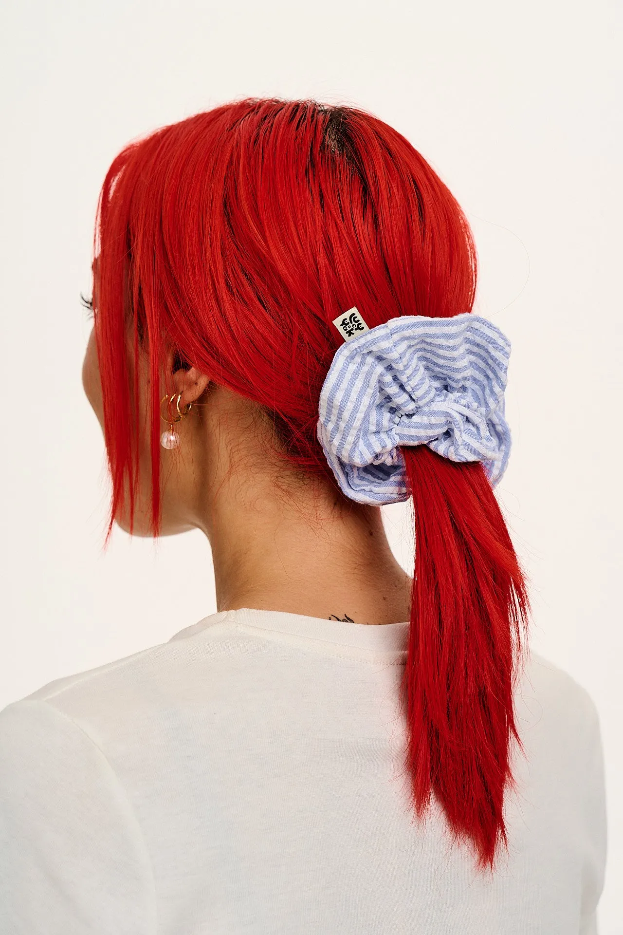Mimmi - Oversized Scrunchie in Blue Stripe sold by Lucy & Yak