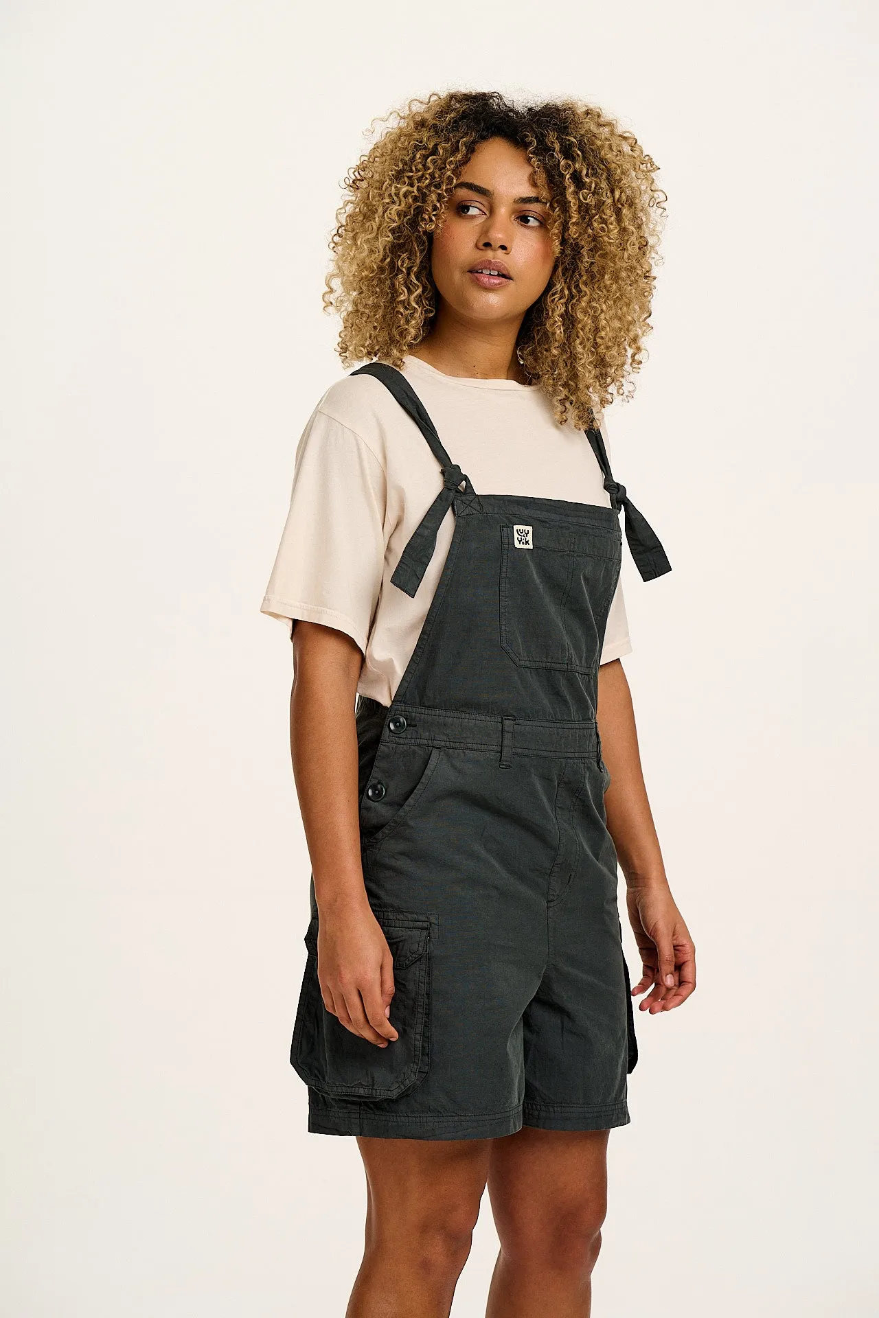 Colorado - Cotton Cargo Dungaree Shorts in Midnight Black sold by Lucy & Yak