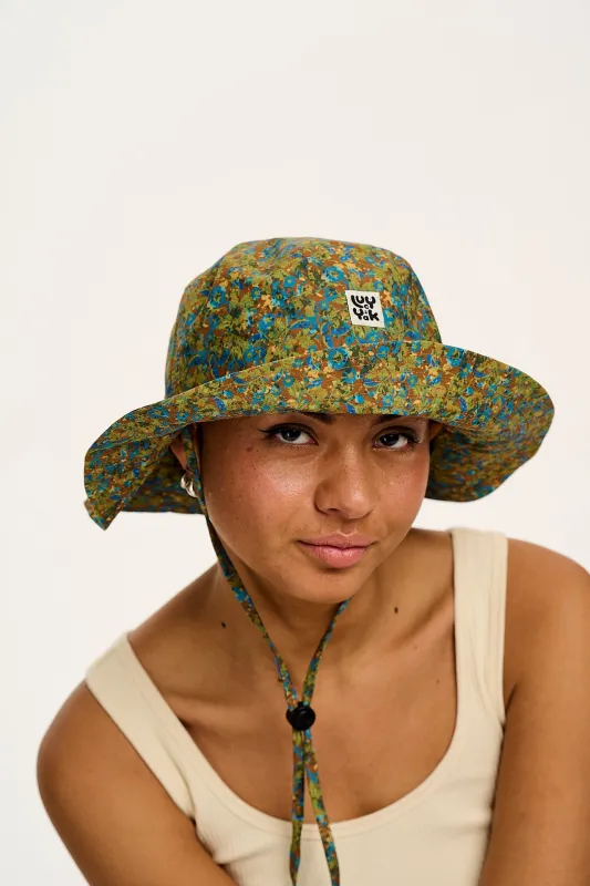 Callahan - Cotton Sun Hat in Green Trix Floral Print sold by Lucy & Yak