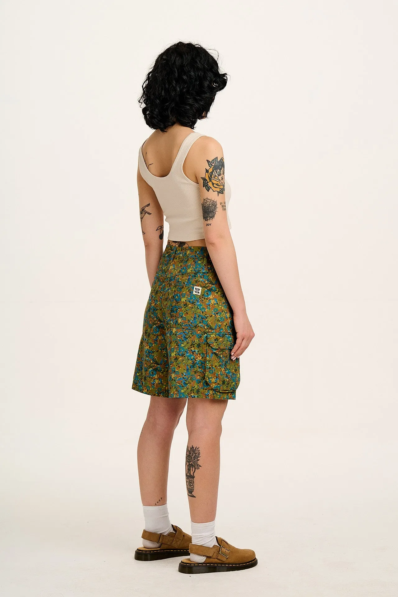 Avery - Cotton Cargo Shorts in Green Trix Floral Print sold by Lucy & Yak product image thumbnail 4
