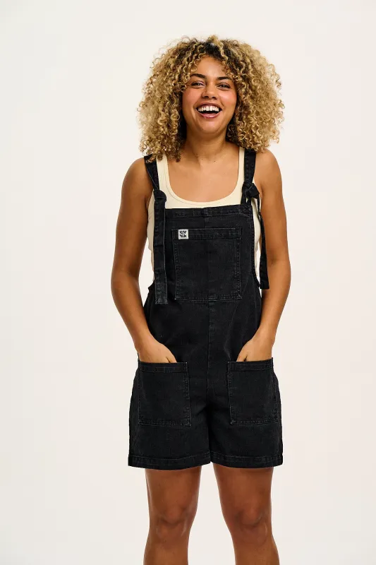 Original - Denim Dungaree Shorts in Washed Black sold by Lucy & Yak