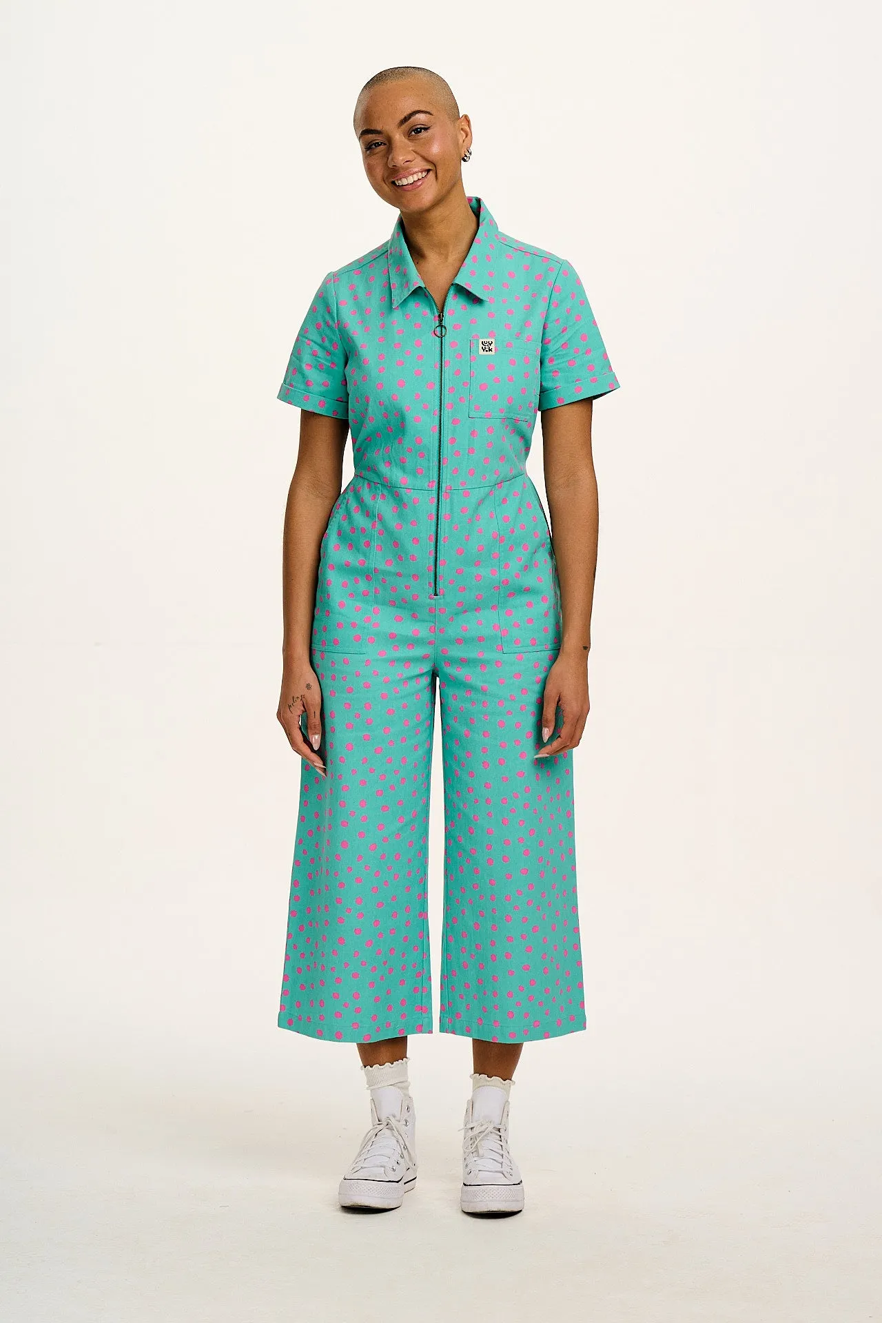 Ragan - Cotton Jumpsuit in Blue River Dot Print sold by Lucy & Yak
