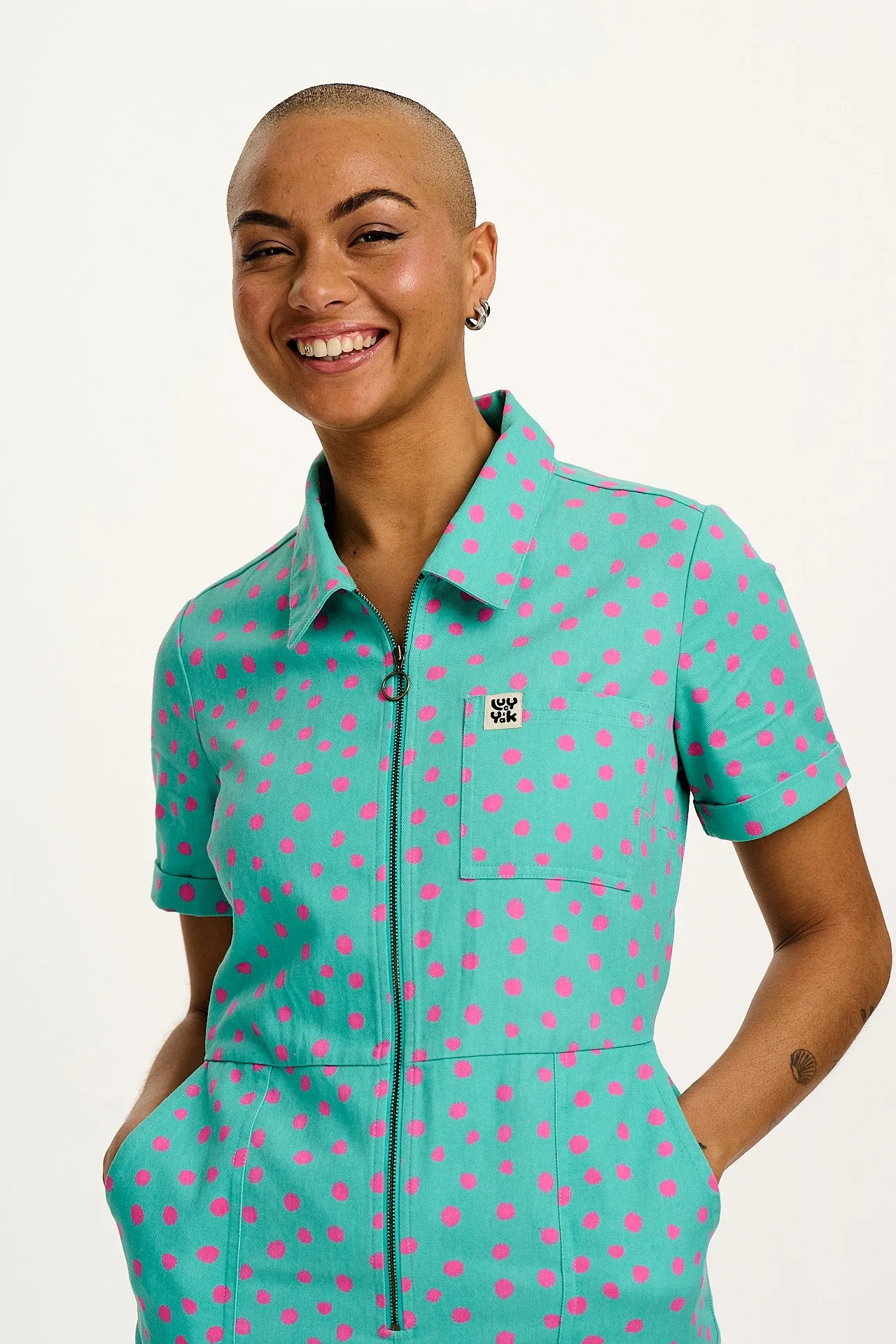 Ragan - Cotton Jumpsuit in Blue River Dot Print sold by Lucy & Yak product image thumbnail 4