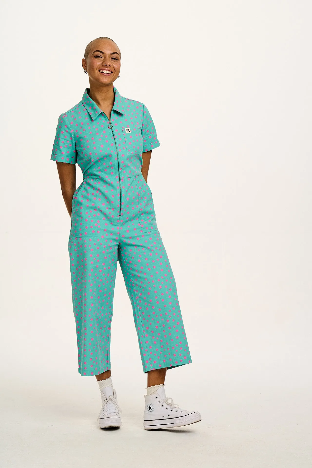 Ragan - Cotton Jumpsuit in Blue River Dot Print sold by Lucy & Yak product image thumbnail 3