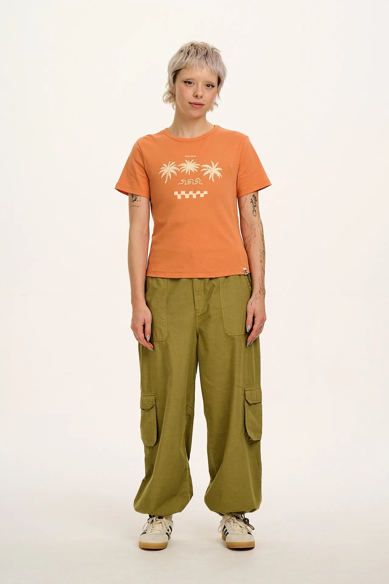 Maya - Cotton Tee in Orange Beach Waves Print sold by Lucy & Yak product image thumbnail 3