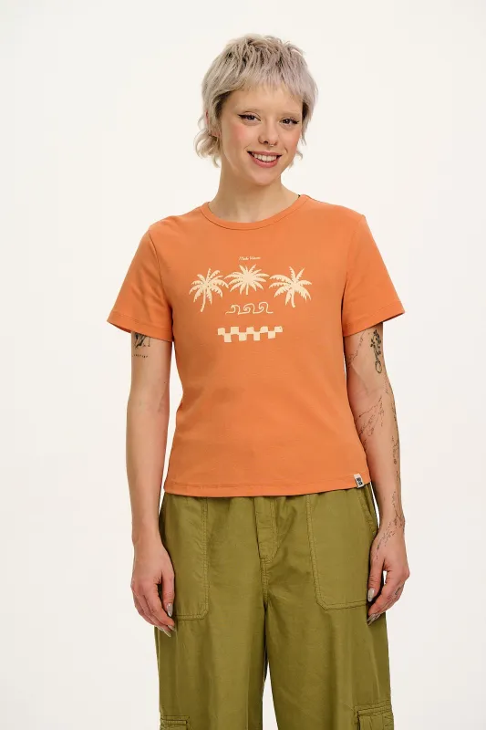 Maya - Cotton Tee in Orange Beach Waves Print sold by Lucy & Yak
