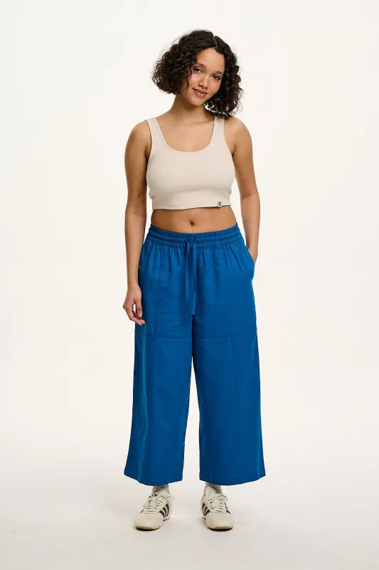 Chuck - Wide Leg Cotton Trousers in Electric Blue sold by Lucy & Yak