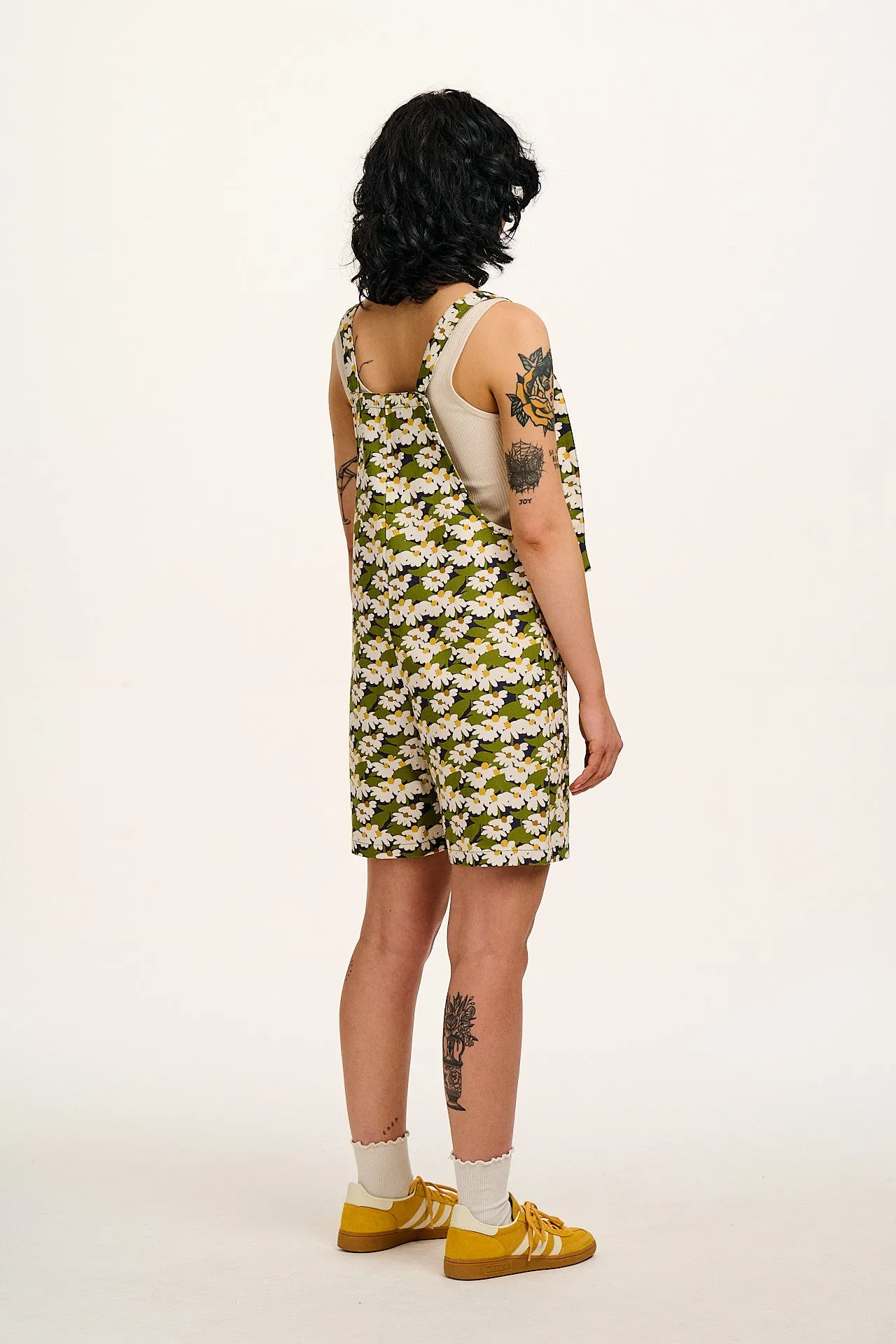 Original - Cotton Dungaree Shorts in Green Birdie Blooms Print sold by Lucy & Yak product image thumbnail 5