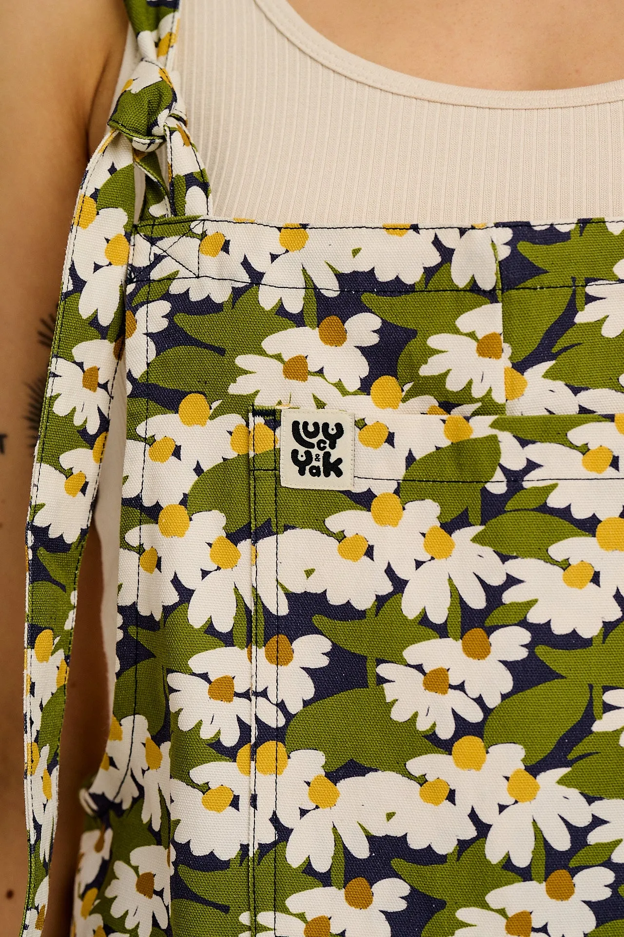Original - Cotton Dungaree Shorts in Green Birdie Blooms Print sold by Lucy & Yak product image thumbnail 2
