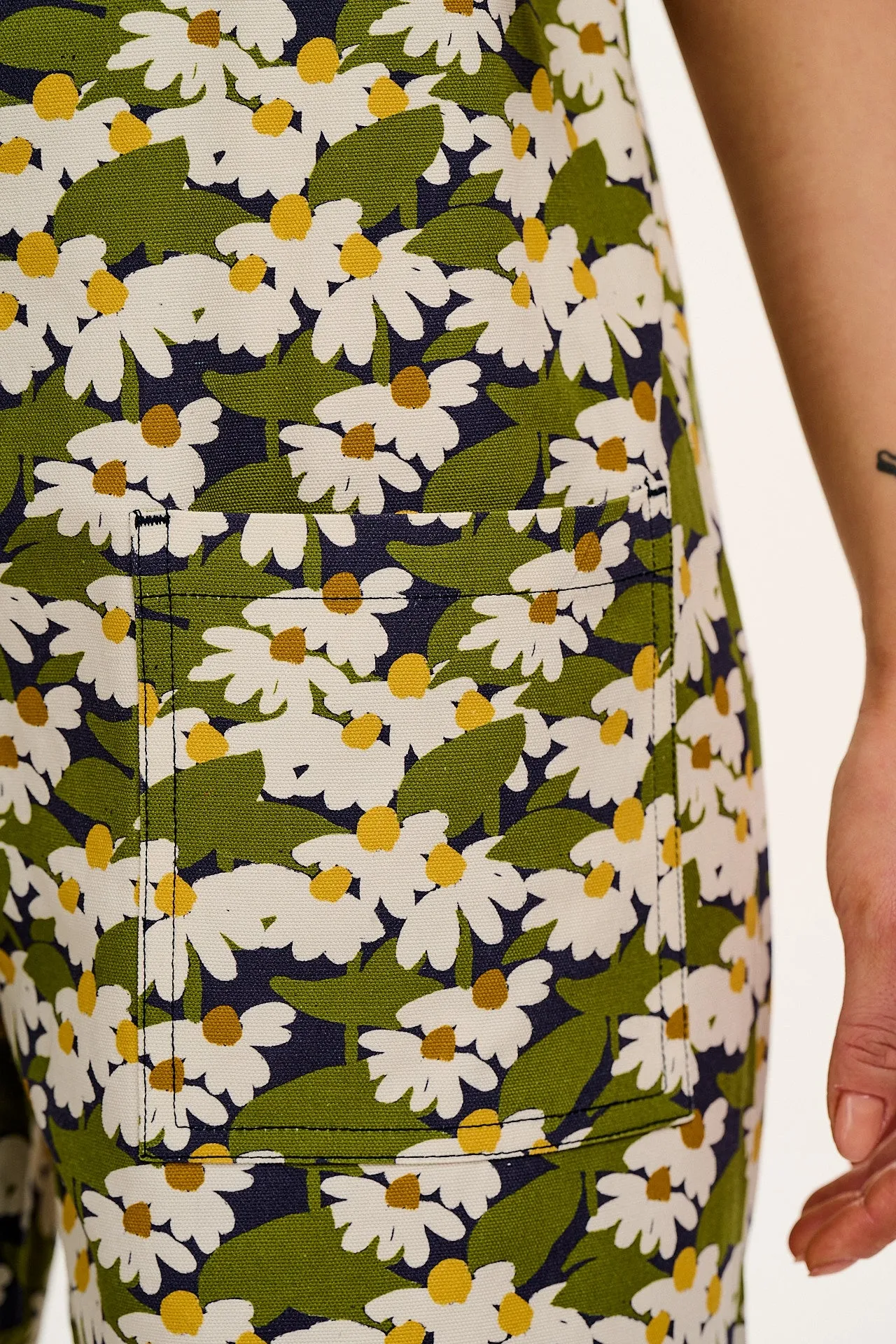 Original - Cotton Dungaree Shorts in Green Birdie Blooms Print sold by Lucy & Yak product image thumbnail 3