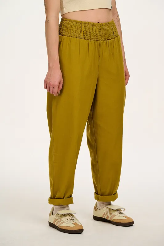 Alexa - Cotton Trousers in Tapenade Green sold by Lucy & Yak