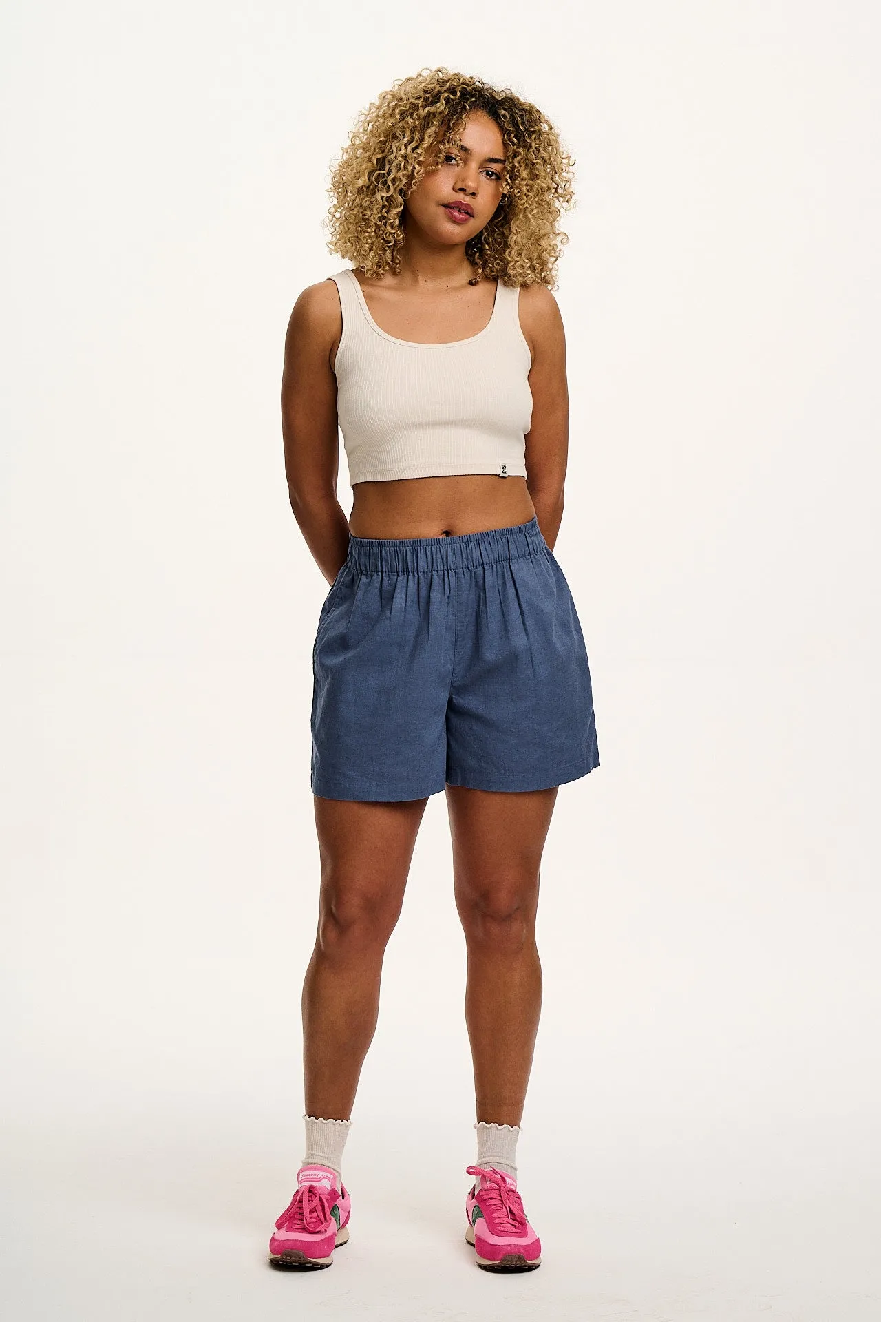 Jessie - Cotton & Linen Shorts in Vintage Indigo sold by Lucy & Yak product image thumbnail 4