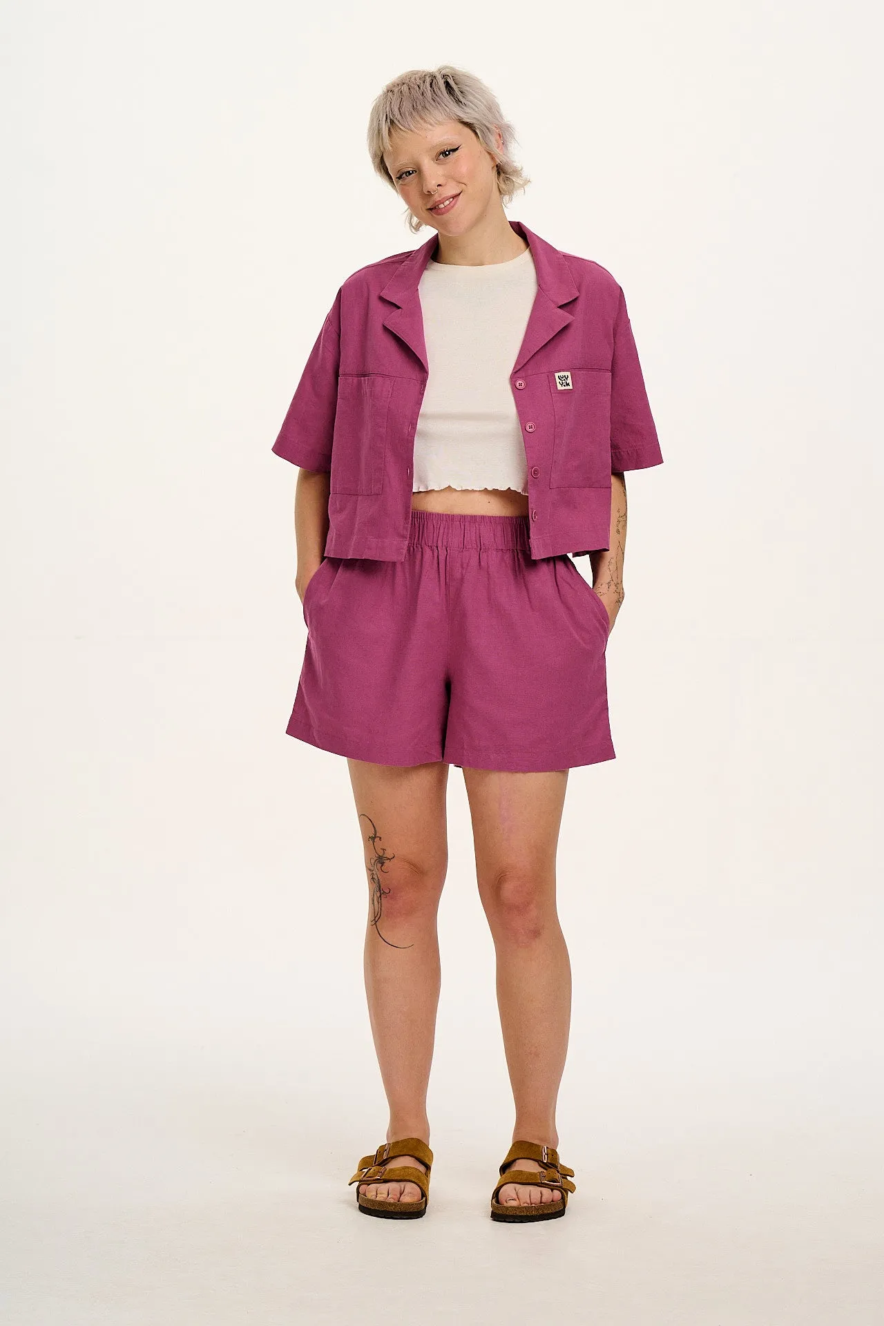 Jessie - Cotton & Linen Shorts in Dahlia Pink sold by Lucy & Yak