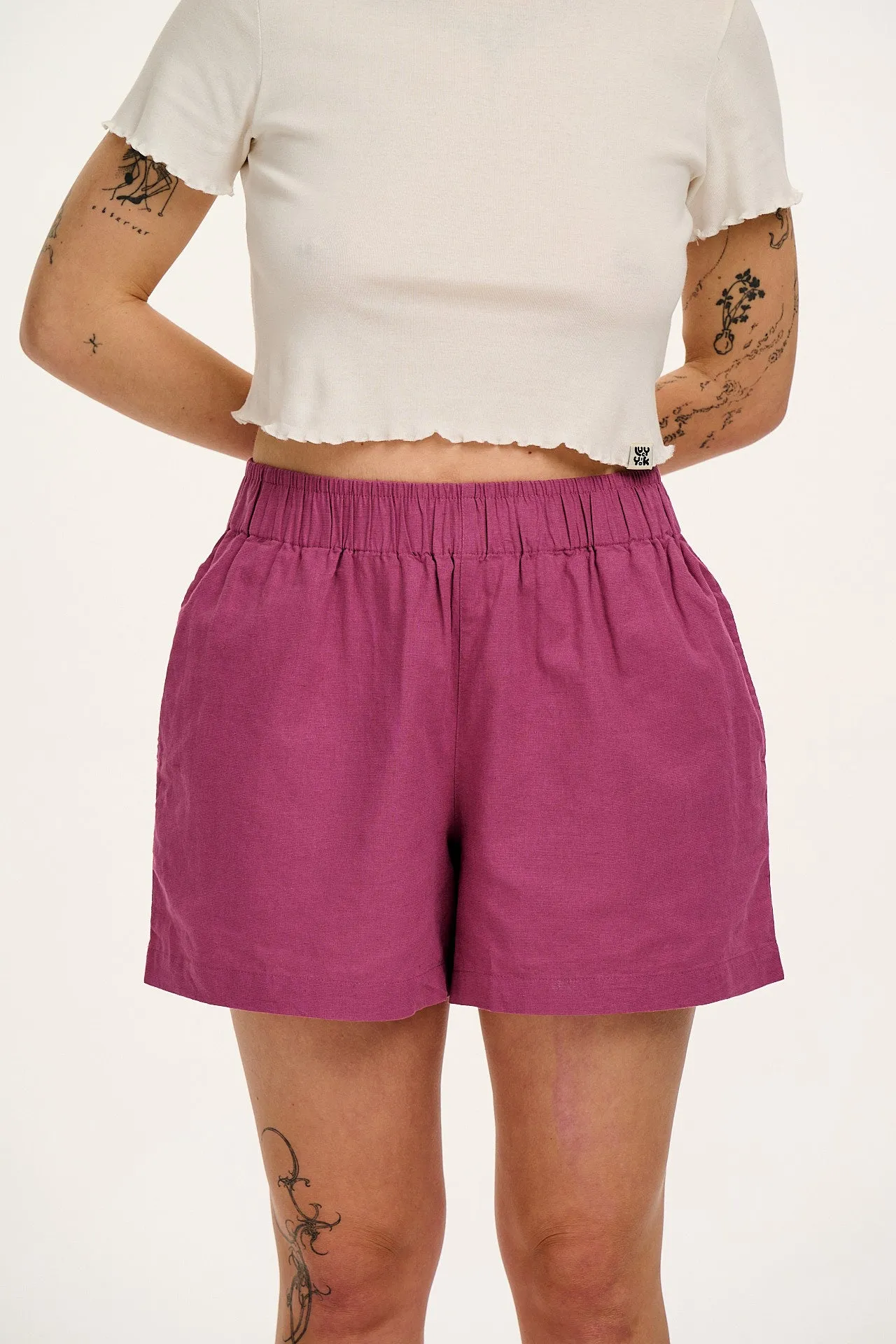 Jessie - Cotton & Linen Shorts in Dahlia Pink sold by Lucy & Yak product image thumbnail 2