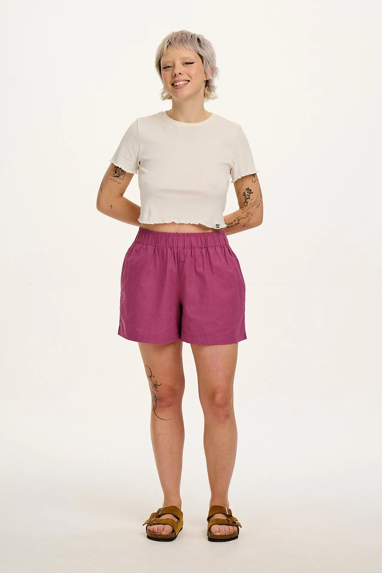Jessie - Cotton & Linen Shorts in Dahlia Pink sold by Lucy & Yak product image thumbnail 5