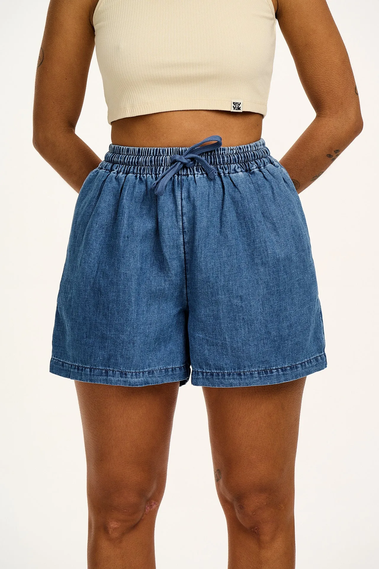 Charlie - Cotton & Hemp Shorts in Mid Wash Blue sold by Lucy & Yak product image thumbnail 2