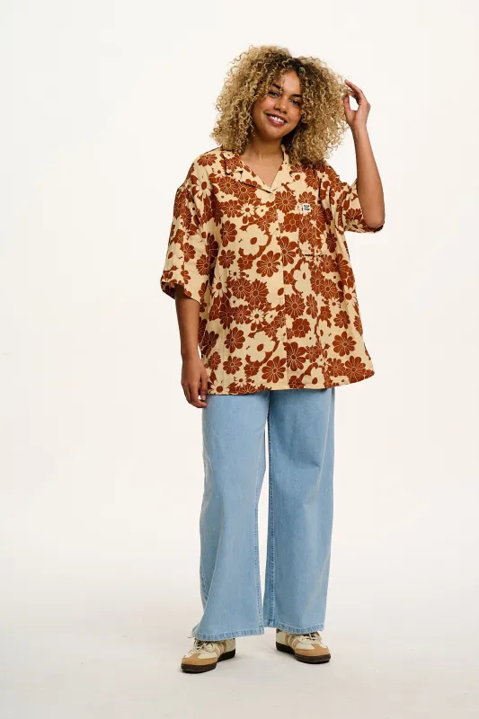 Santiago - Cotton Shirt in Cream & Orange Goldie Floral Print sold by Lucy & Yak