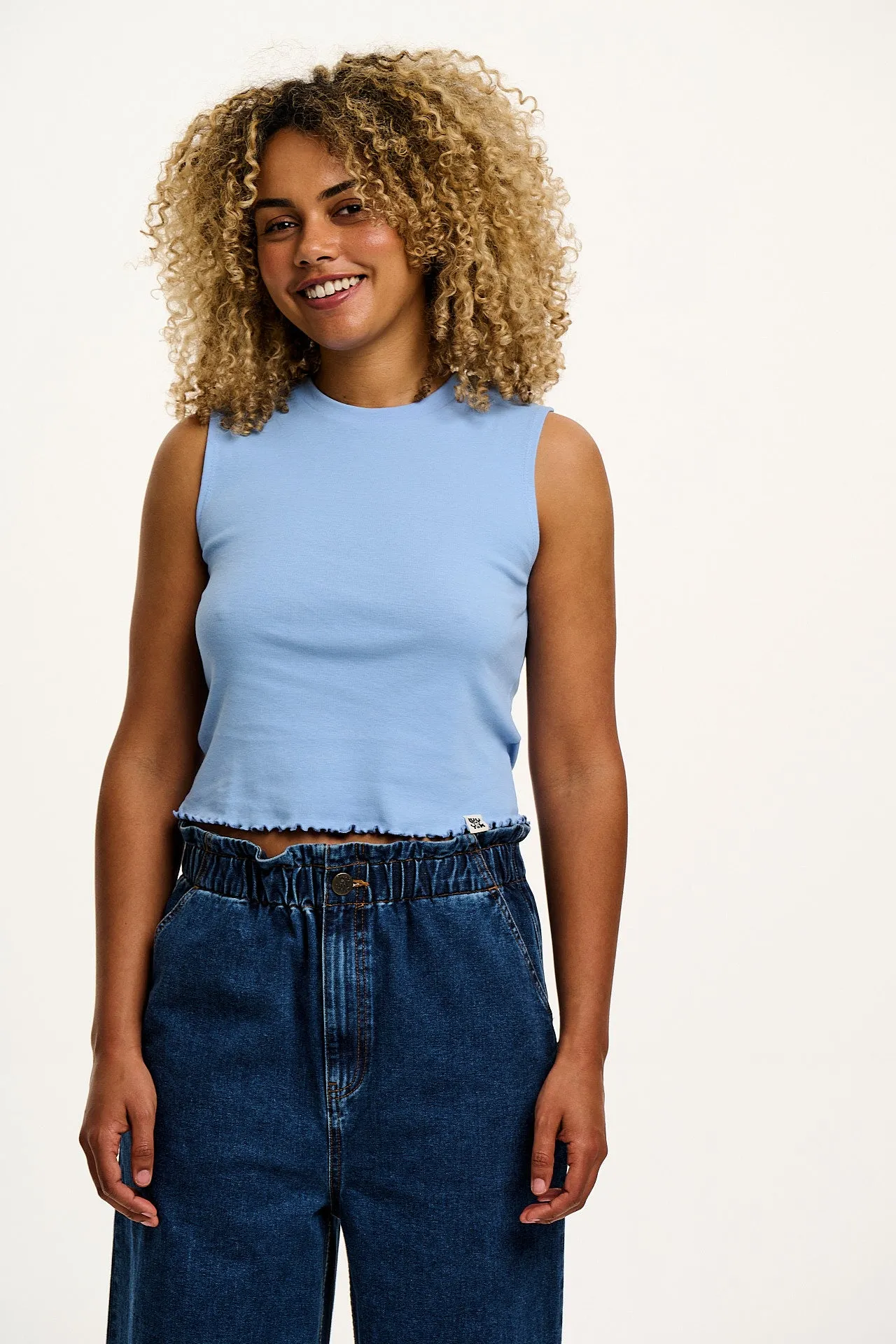 Etta - Sleeveless Cotton Tee in Blue sold by Lucy & Yak