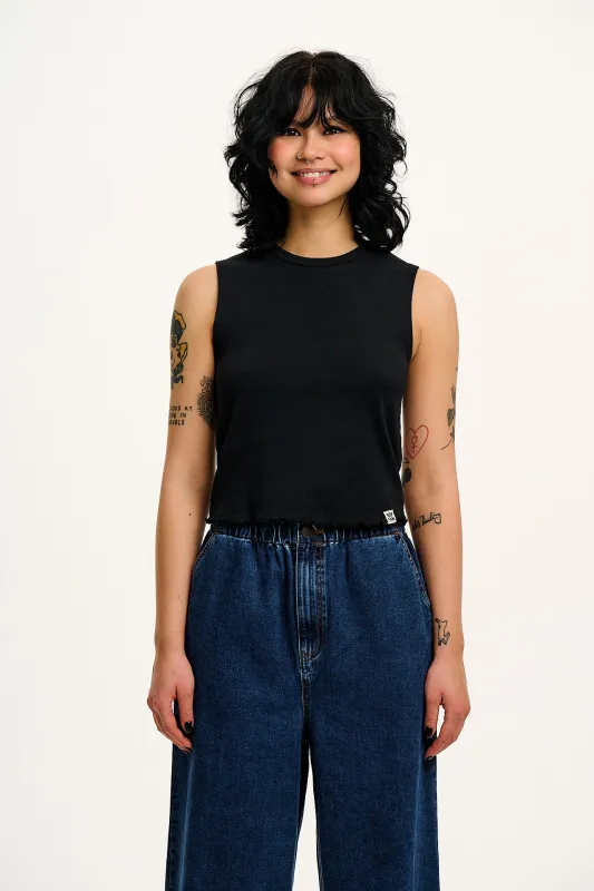 Etta - Sleeveless Cotton Tee in Black sold by Lucy & Yak