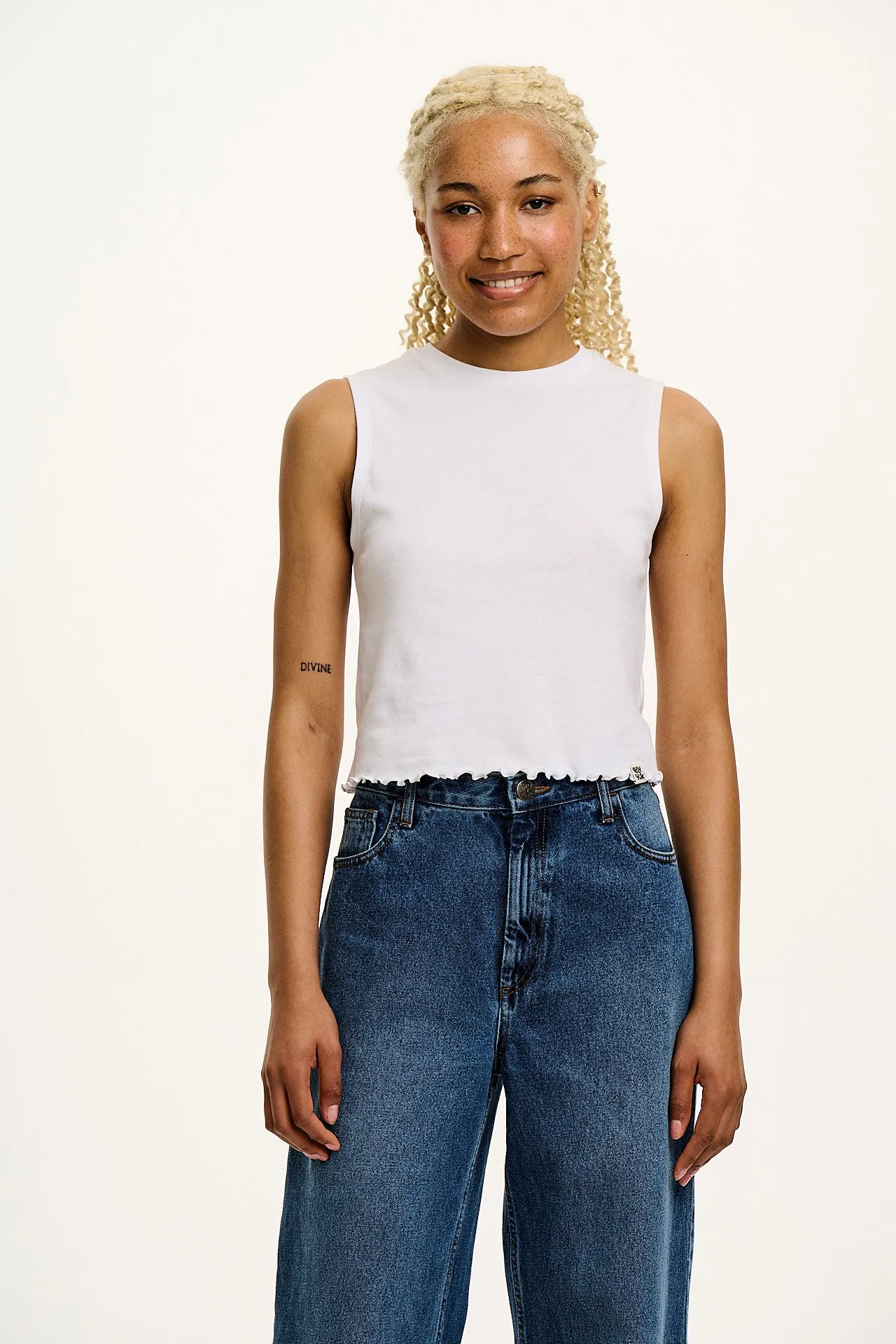 Etta - Sleeveless Cotton Tee in White sold by Lucy & Yak product image thumbnail 2