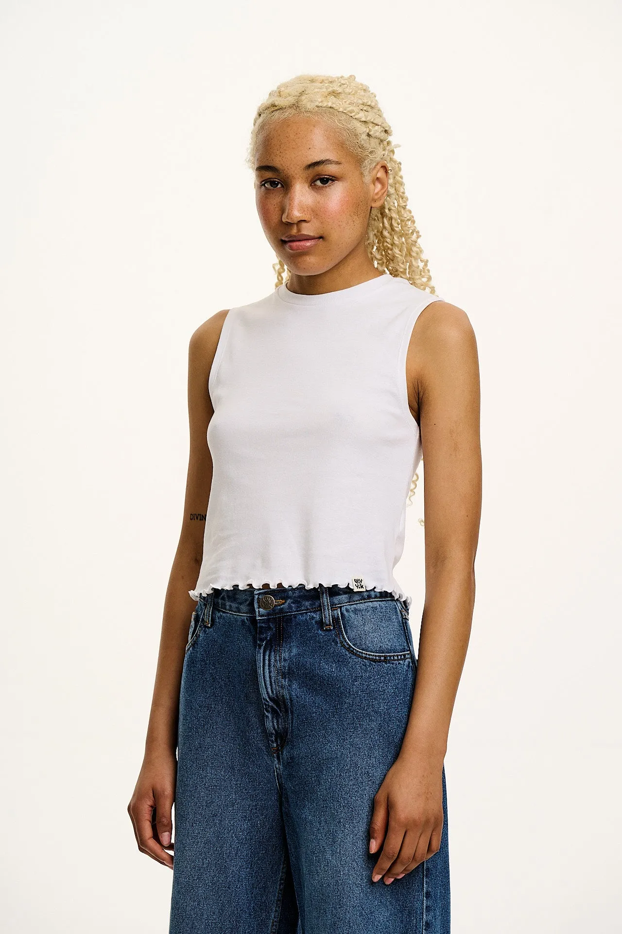 Etta - Sleeveless Cotton Tee in White sold by Lucy & Yak product image thumbnail 3