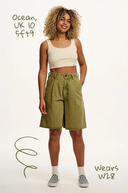 Cole - Denim Shorts in Khaki Green sold by Lucy & Yak