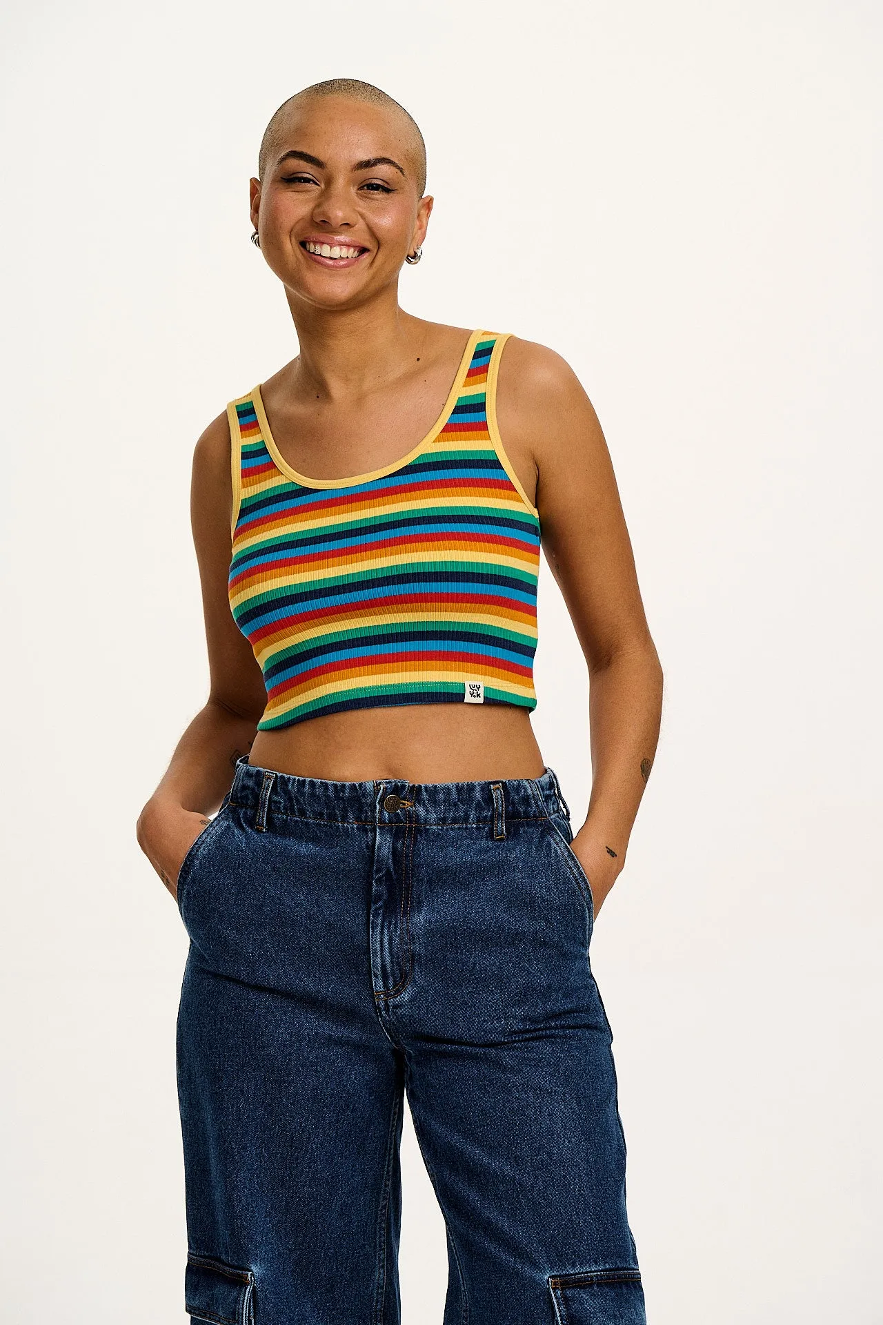 Josy - Vest Top in Rainbow Stripe sold by Lucy & Yak