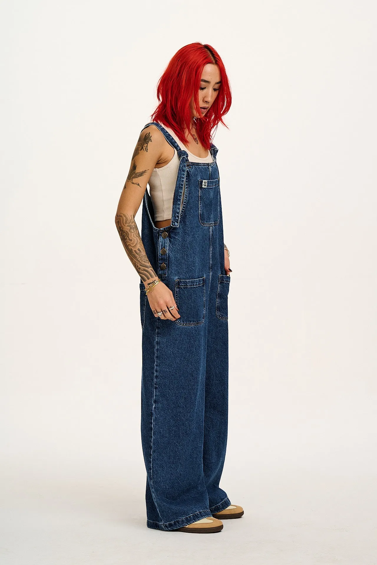 Ali - Wide Leg Denim Dungarees in Mid Wash Blue sold by Lucy & Yak product image thumbnail 4