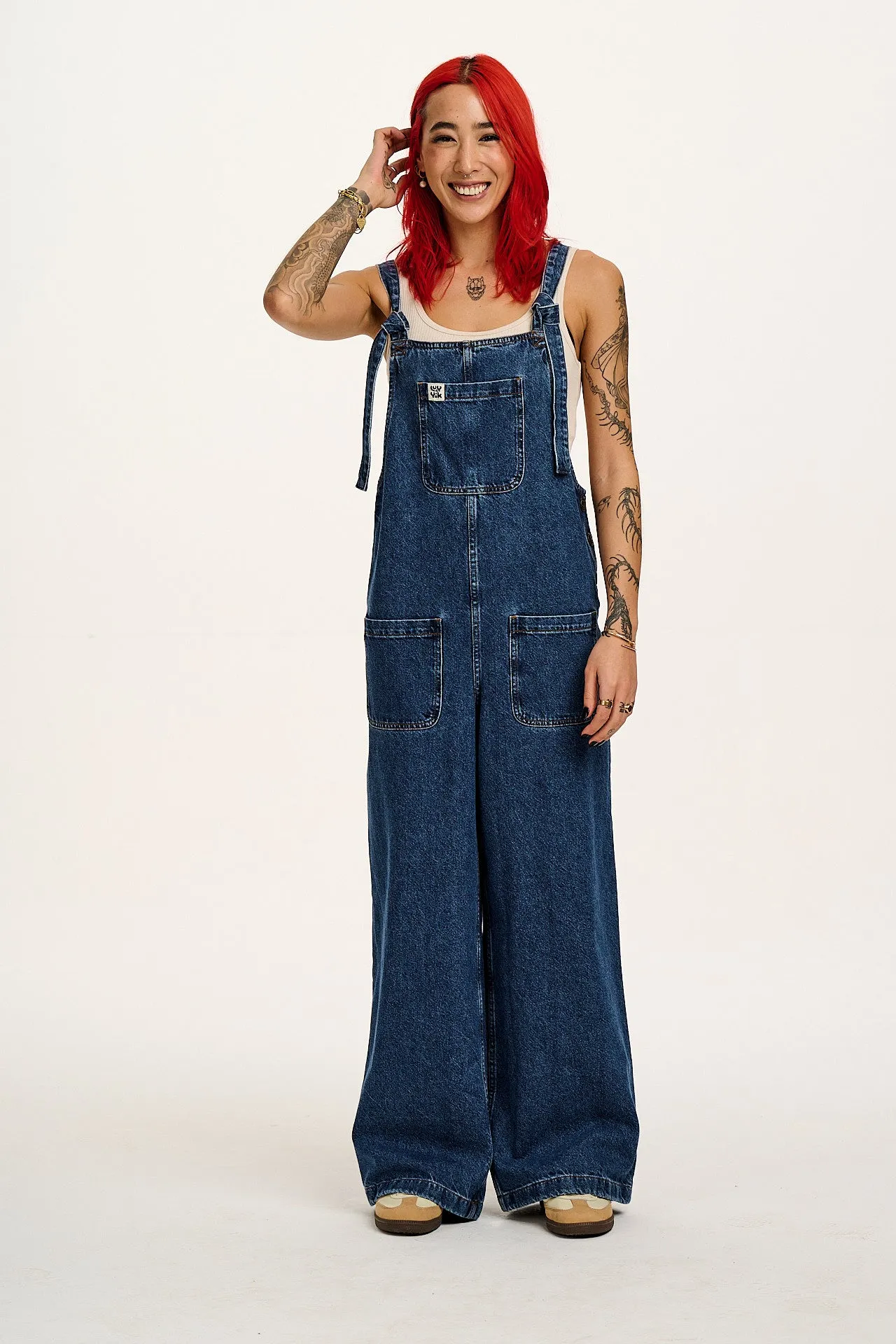 Ali - Wide Leg Denim Dungarees in Mid Wash Blue sold by Lucy & Yak product image thumbnail 5