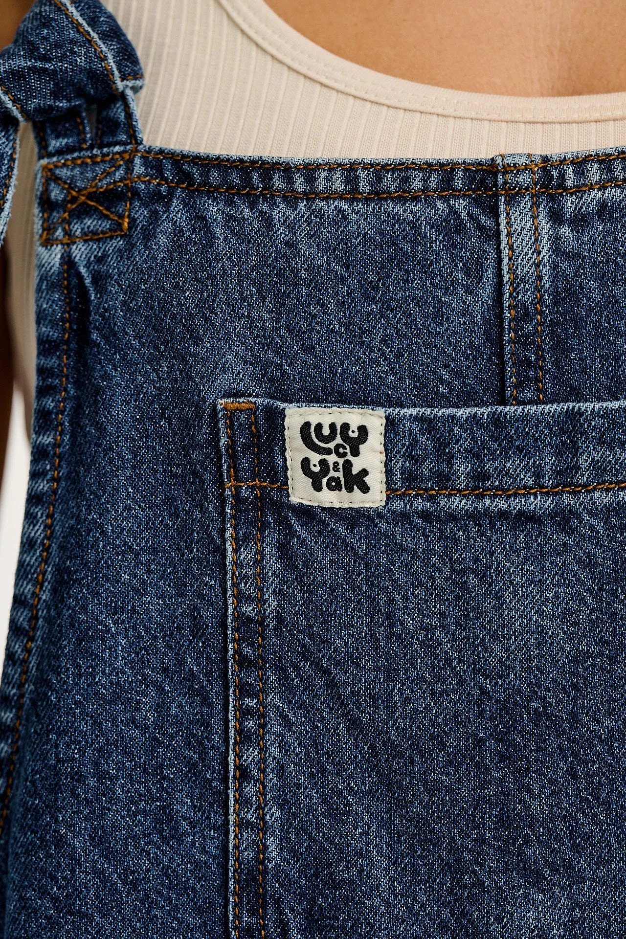 Ali - Wide Leg Denim Dungarees in Mid Wash Blue sold by Lucy & Yak product image thumbnail 2