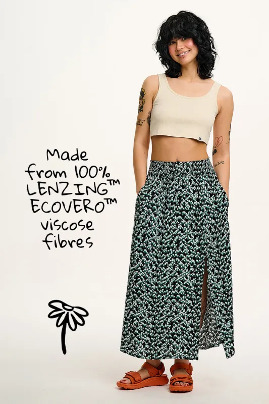 Poppy - Elasticated Waist Skirt in Blue Ditsy Floral Print sold by Lucy & Yak