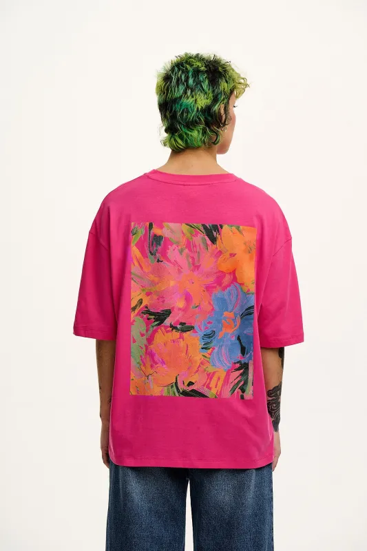 Benny - Oversized Cotton Tee in Pink Floral Print sold by Lucy & Yak