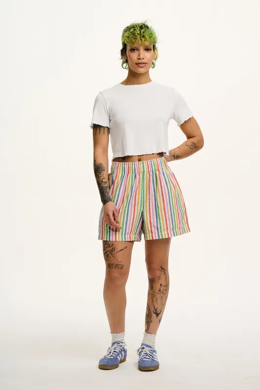 Jessie - Cotton & Linen Shorts in Rainbow Stripe sold by Lucy & Yak