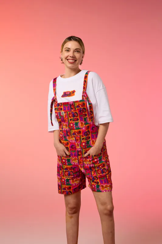 L.E. Original - Cotton Dungaree Shorts in Artist Print by Amanda Lobos sold by Lucy & Yak