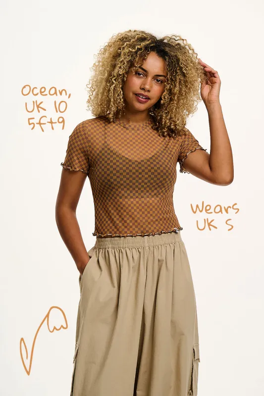 Greta - Cropped Mesh Top in Yellow & Brown Checkerboard sold by Lucy & Yak