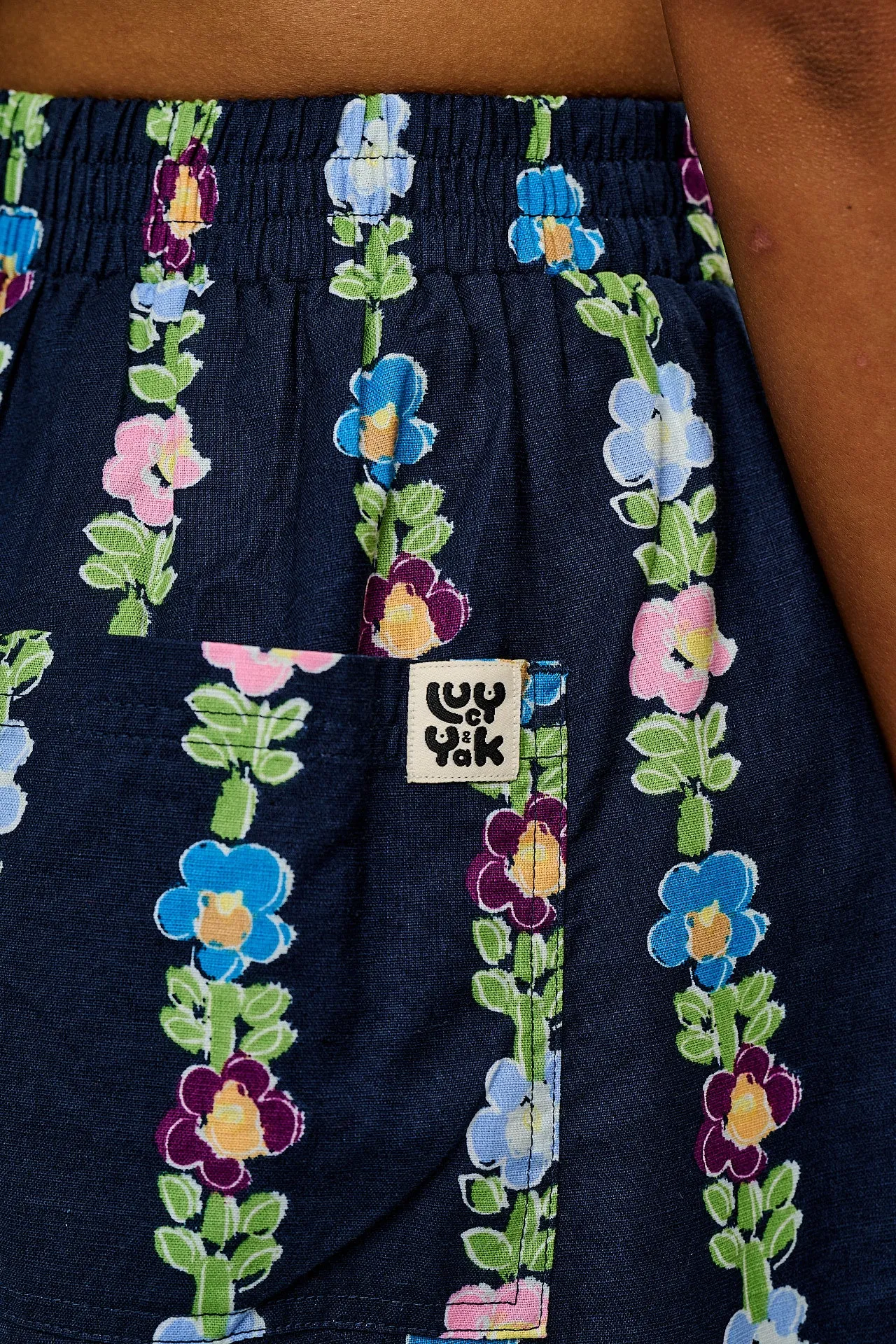 Freddie - Barrel Leg Cotton & Linen Trousers in Navy Island Bloom Print sold by Lucy & Yak product image thumbnail 5