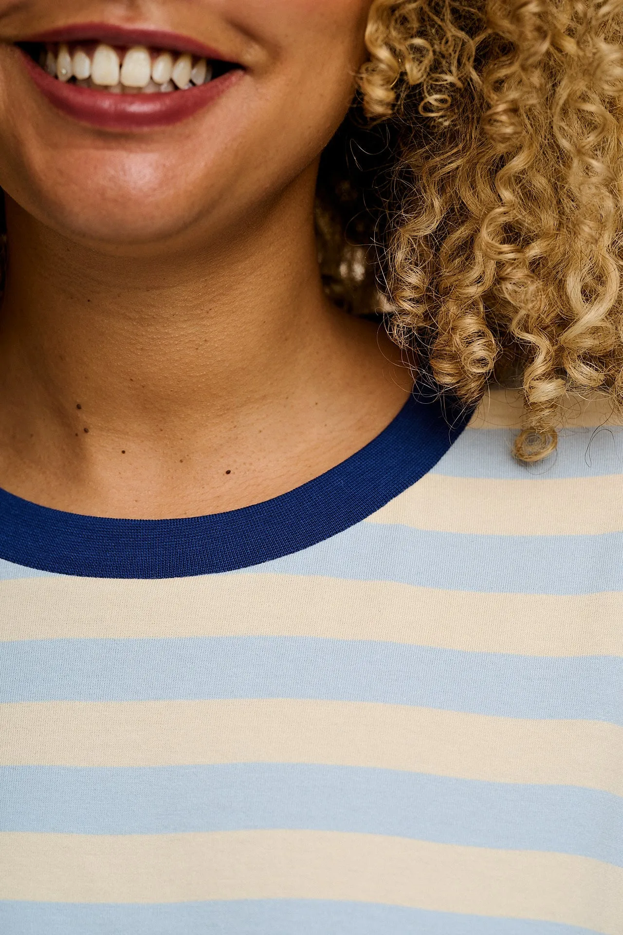 Benny - Oversized Cotton T-Shirt in White & Blue Stripe sold by Lucy & Yak product image thumbnail 3