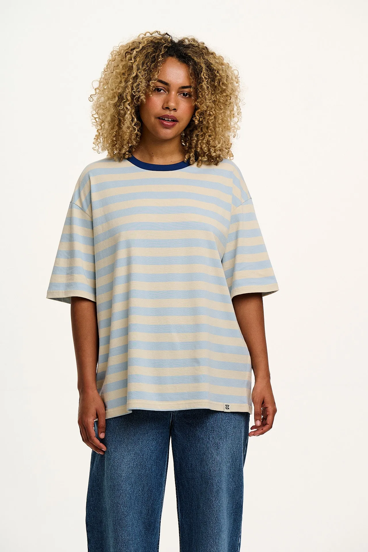 Benny - Oversized Cotton T-Shirt in White & Blue Stripe sold by Lucy & Yak product image thumbnail 2
