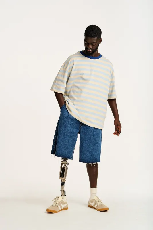 Benny - Oversized Cotton Tee in White & Blue Stripe sold by Lucy & Yak