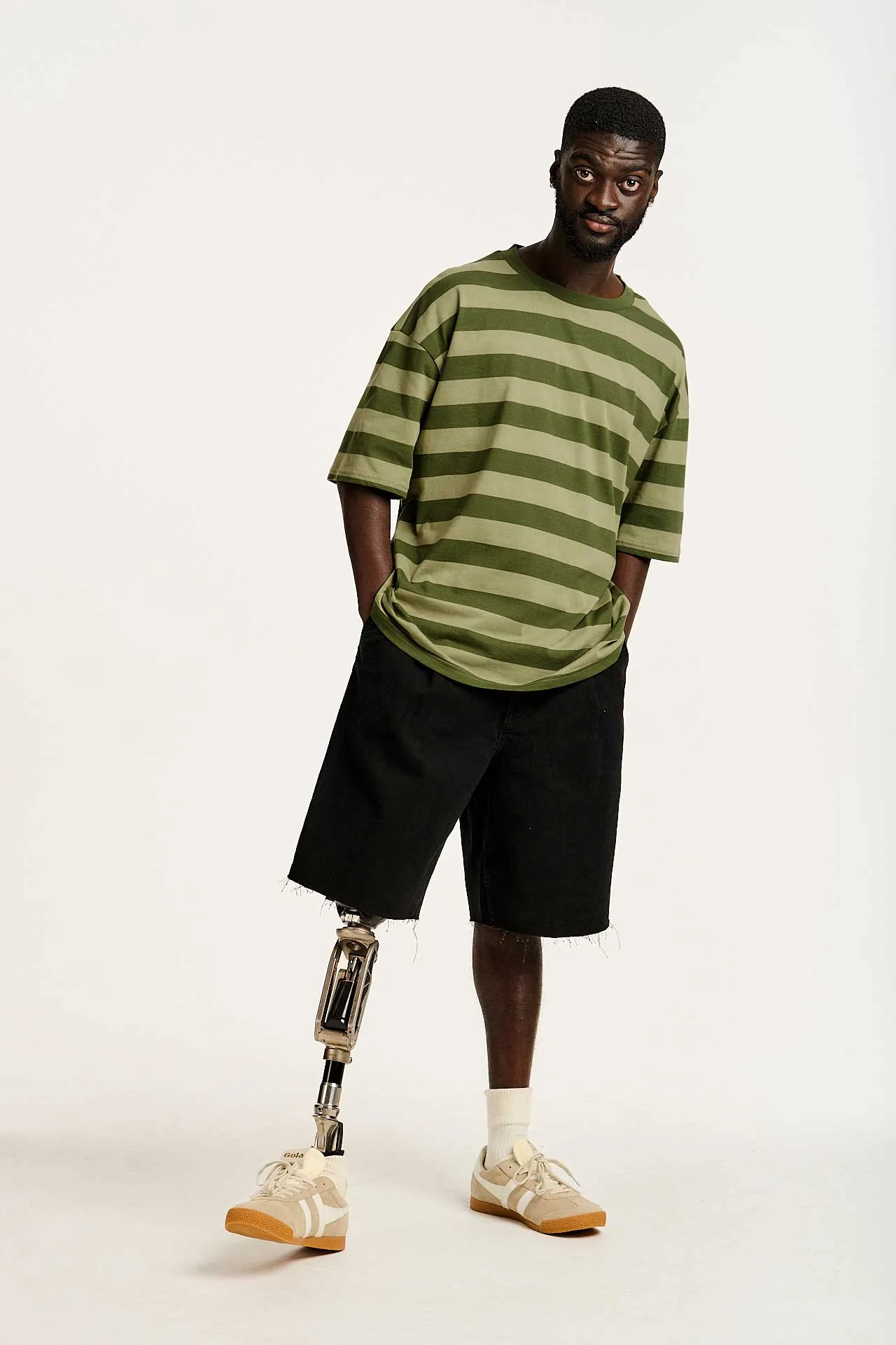 Benny - Oversized Cotton Tee in Green Stripe sold by Lucy & Yak