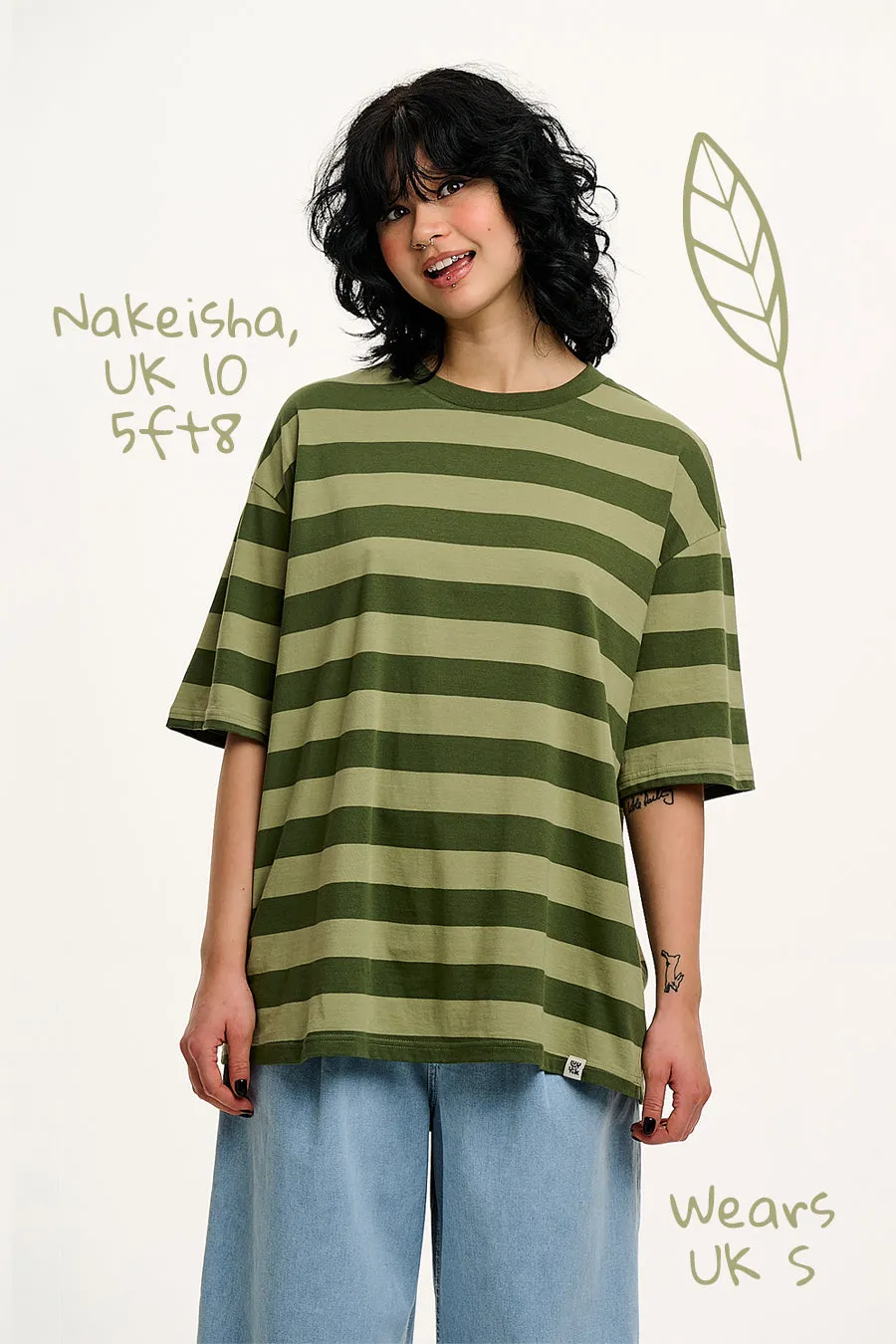 Benny - Oversized Cotton Tee in Green Stripe sold by Lucy & Yak product image thumbnail 2