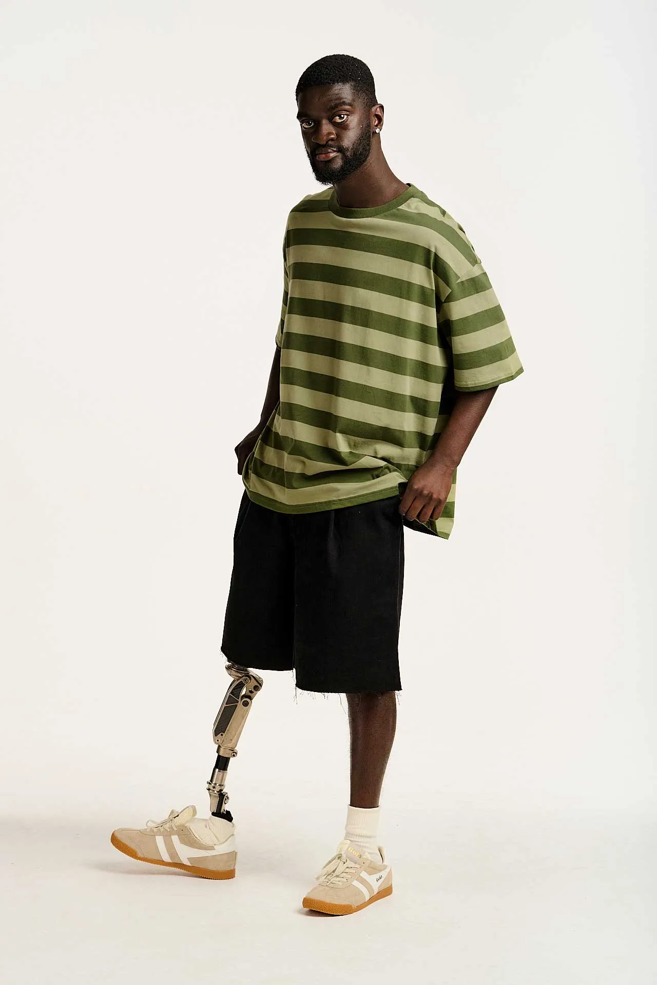 Benny - Oversized Cotton Tee in Green Stripe sold by Lucy & Yak product image thumbnail 4