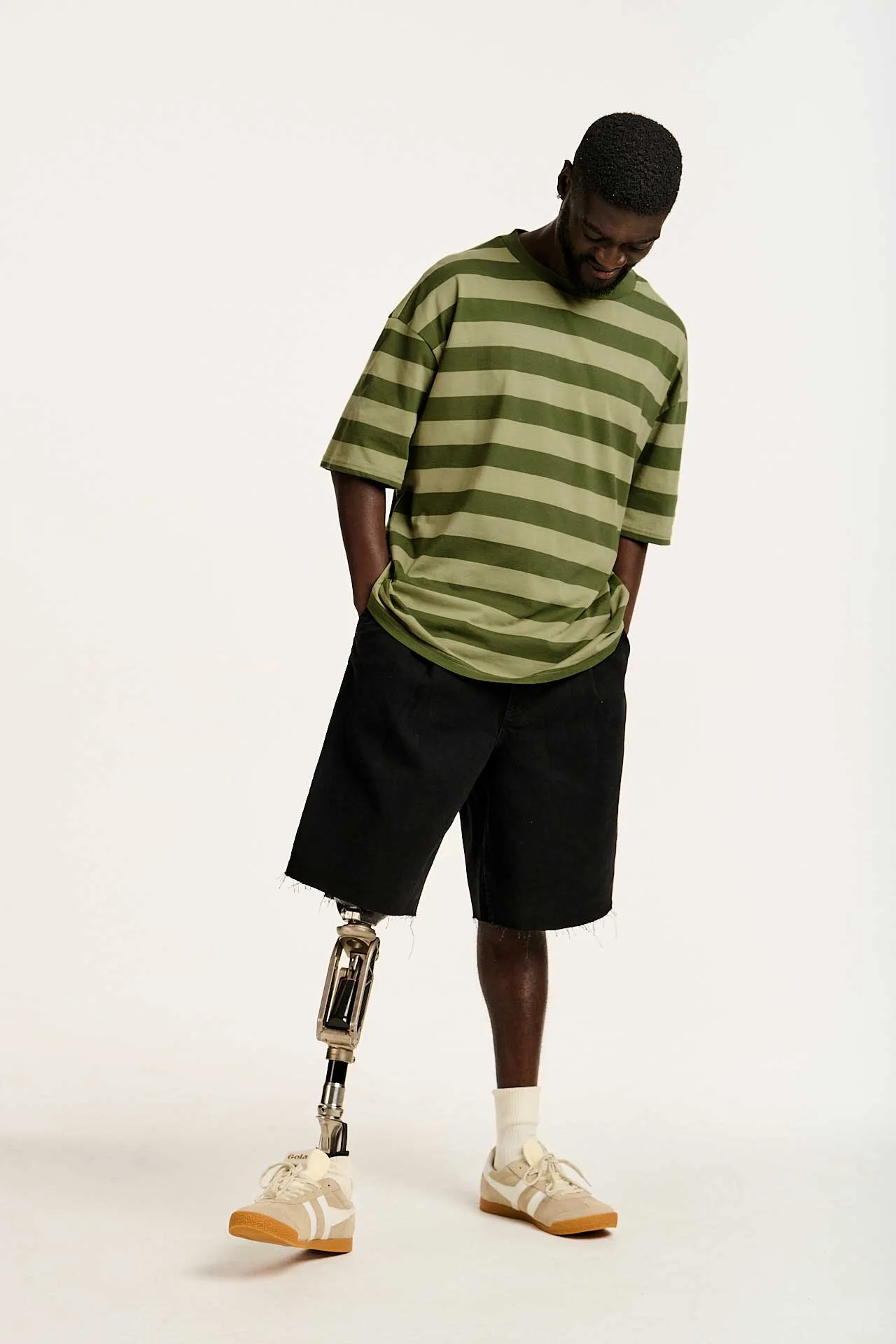 Benny - Oversized Cotton Tee in Green Stripe sold by Lucy & Yak product image thumbnail 3