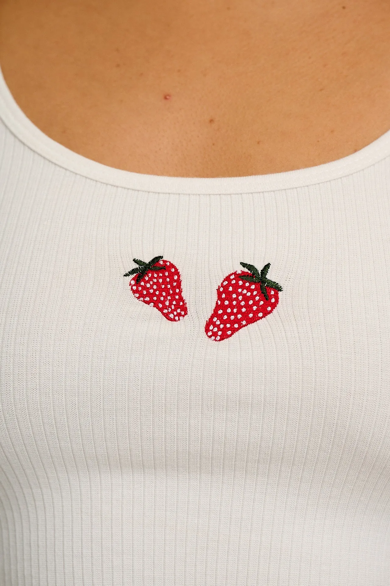 Josy - Vest Top in Ecru with Strawberry Embroidery sold by Lucy & Yak product image thumbnail 2