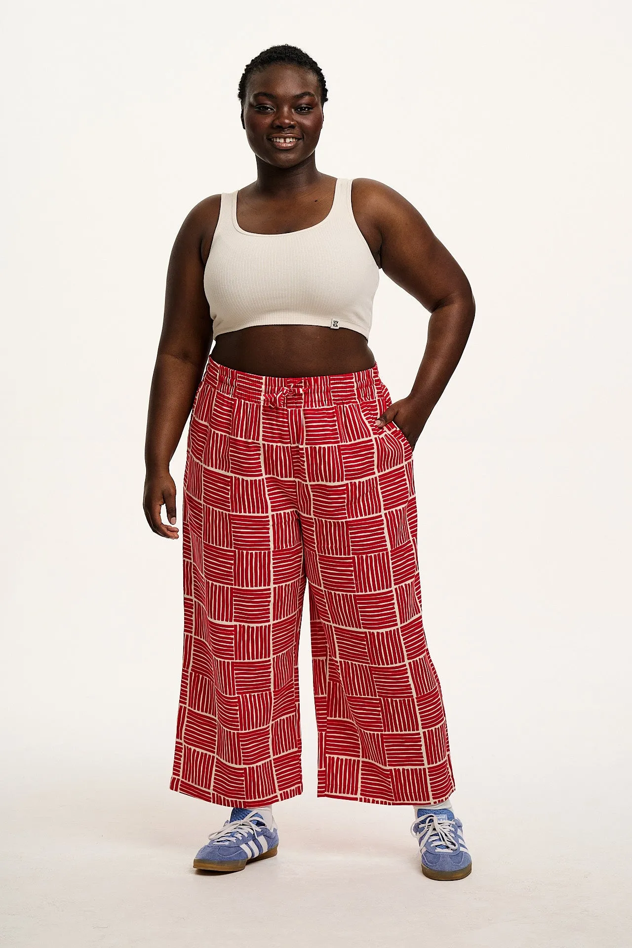 Chuck - Wide Leg Cotton Trousers in Red Geo Print sold by Lucy & Yak product image thumbnail 5