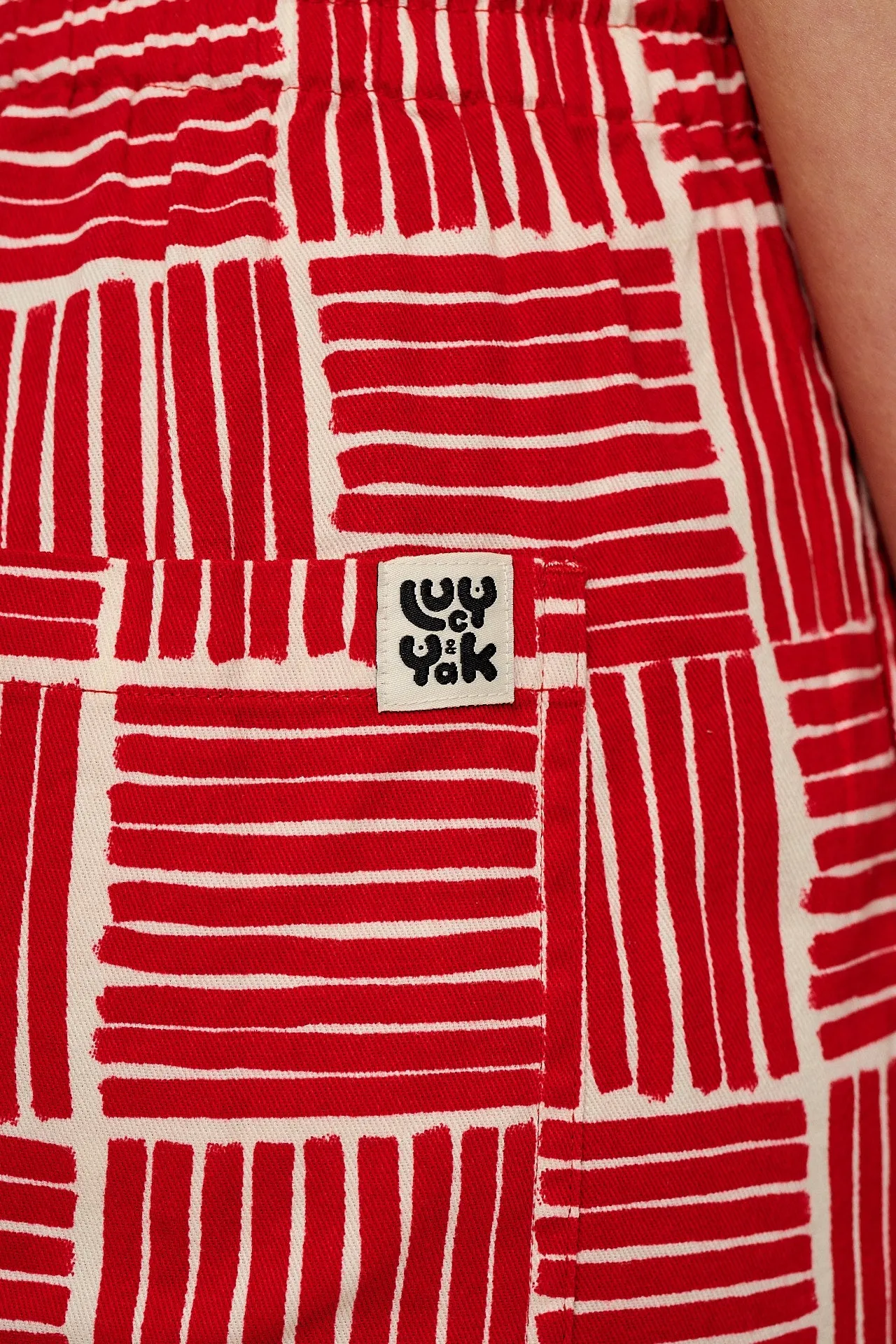 Chuck - Wide Leg Cotton Trousers in Red Geo Print sold by Lucy & Yak product image thumbnail 3