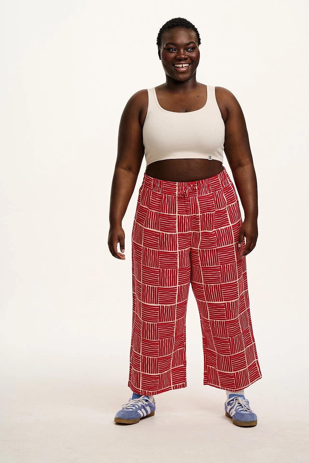 Chuck - Wide Leg Cotton Trousers in Red Geo Print sold by Lucy & Yak product image thumbnail 4