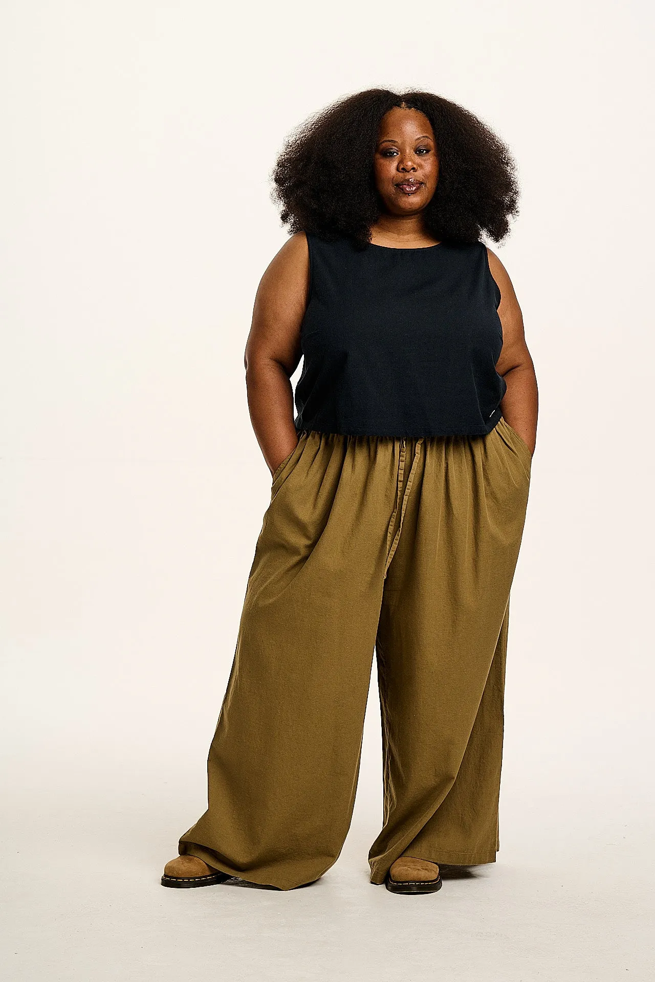 Aster - Cotton & Linen Trousers in Khaki Green sold by Lucy & Yak product image thumbnail 2